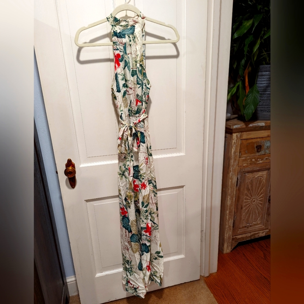 High Neck, belted, floral maxi dress